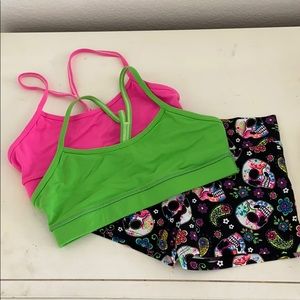 2 Lululemon sports bras and dance shorts set!!